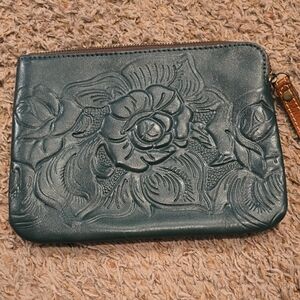 Patricia Nash Embossed Floral Zip Wristlet - Teal Green